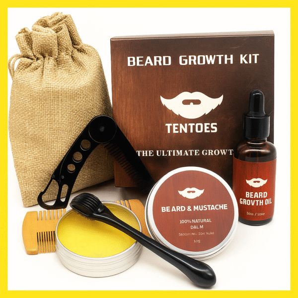 Beard Growth Kit with Microneedle Roller, Essential Oil, Balm & Comb – TenToes - Image 3